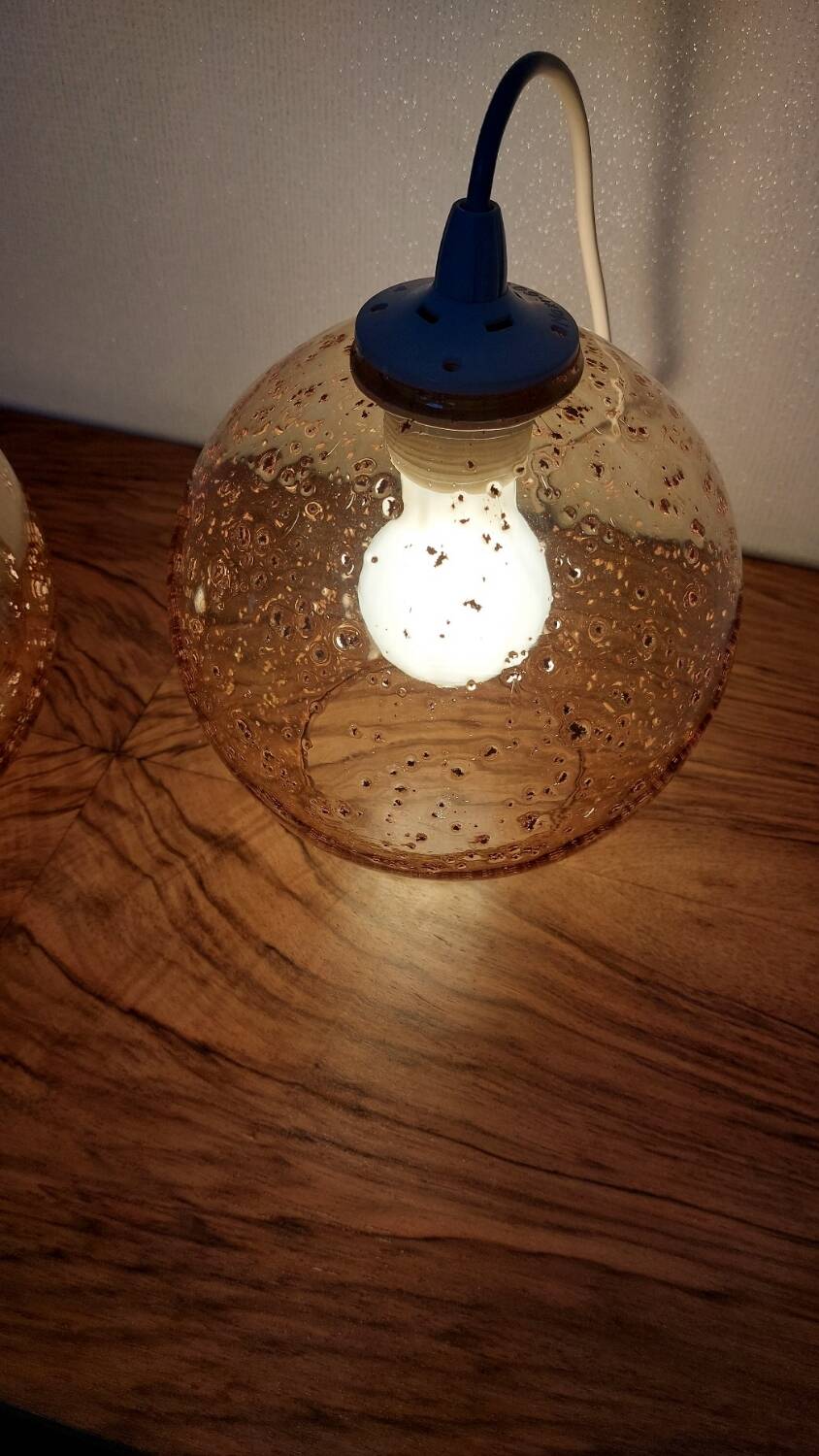 Duo amber glass globes 70s