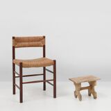 Beau tabouret bas de forme rustique en bois peint, France vers 1900