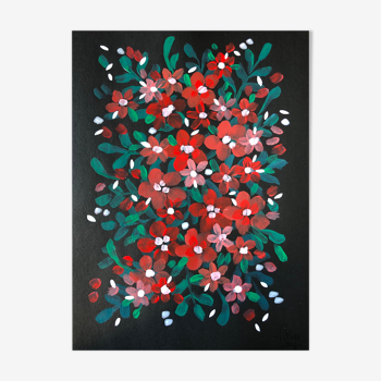 Painting A4 Red flowers and foliage