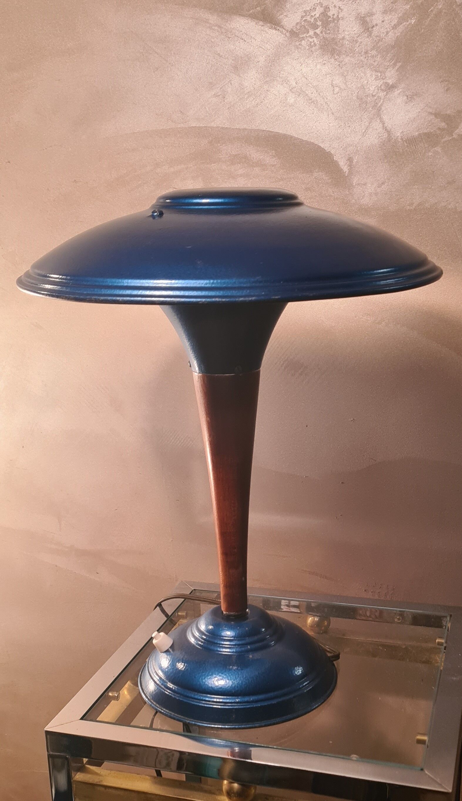 Lamp mushroom blue metal 1940