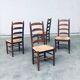 Rustic Ladder Back Oak and Rush Dining Chairs, 1960s, Set of 4