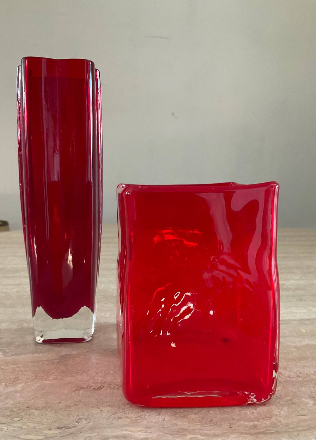 Duo of vintage glass paste vases