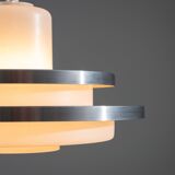 Doria pendant in opal glass with decorative aluminium discs
