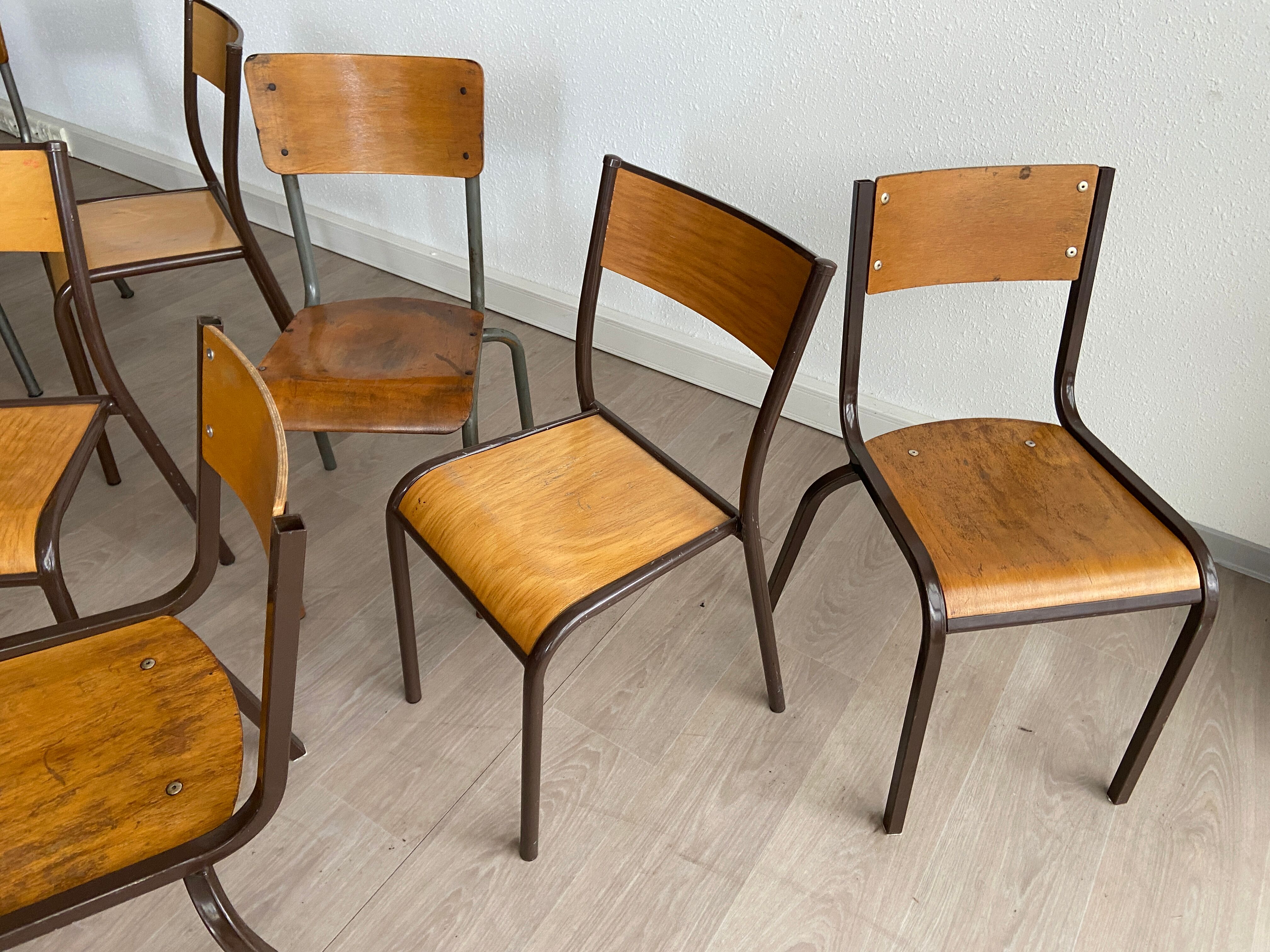 Set of 10 mismatched industrial chairs vintage mullca
