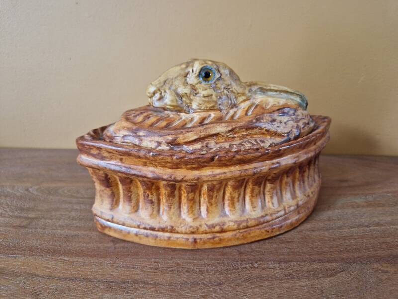 Pillivuyt porcelain terrine decorated with a hare, glass eyes - 19th century