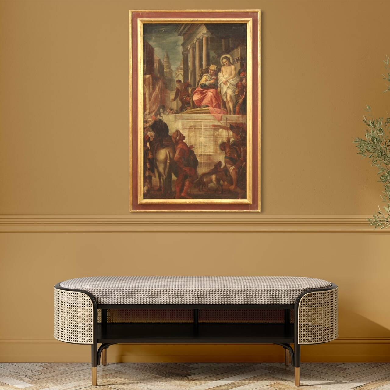 Antique painting Jesus and Herod from 17th century