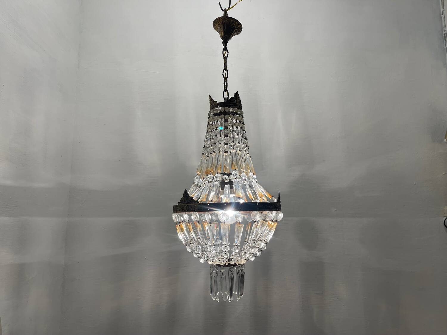 Italian Crystal Basket Chandelier 1960’s