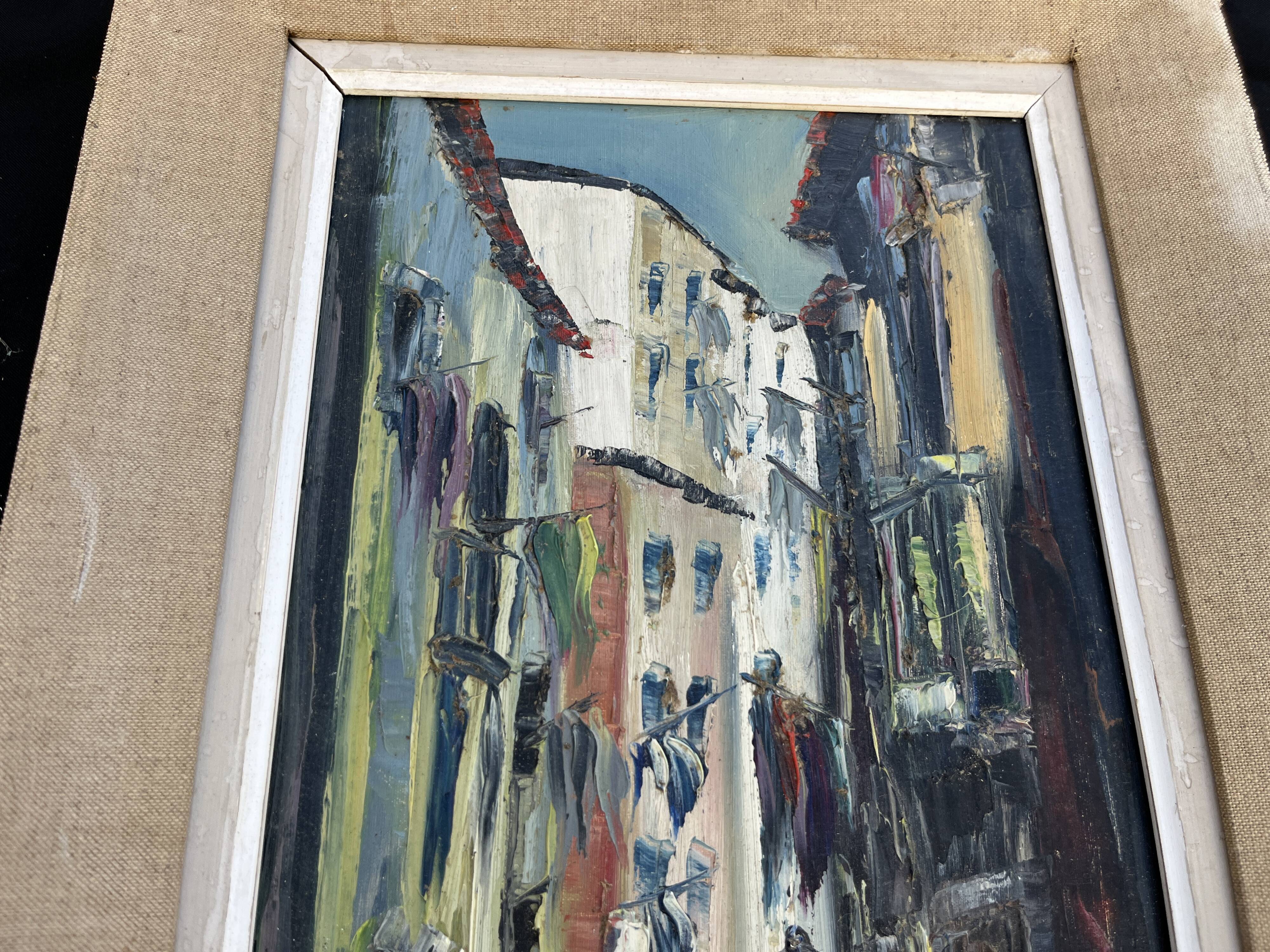 Signed Impressionist painting – Busy street scene