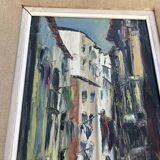 Signed Impressionist painting – Busy street scene