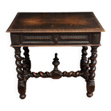 Louis XIII style blackened walnut desk, late 19th century, turned legs, one drawer