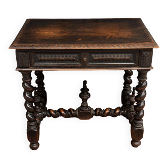 Bureau en noyer noirci style Louis XIII fin XIXe pieds tournés un tiroir