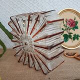 Ceiling lamp / wall lamp in molded glass two-tone square 70s