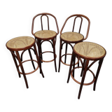 Lot de 4 tabourets de bistrot en cannage vintage