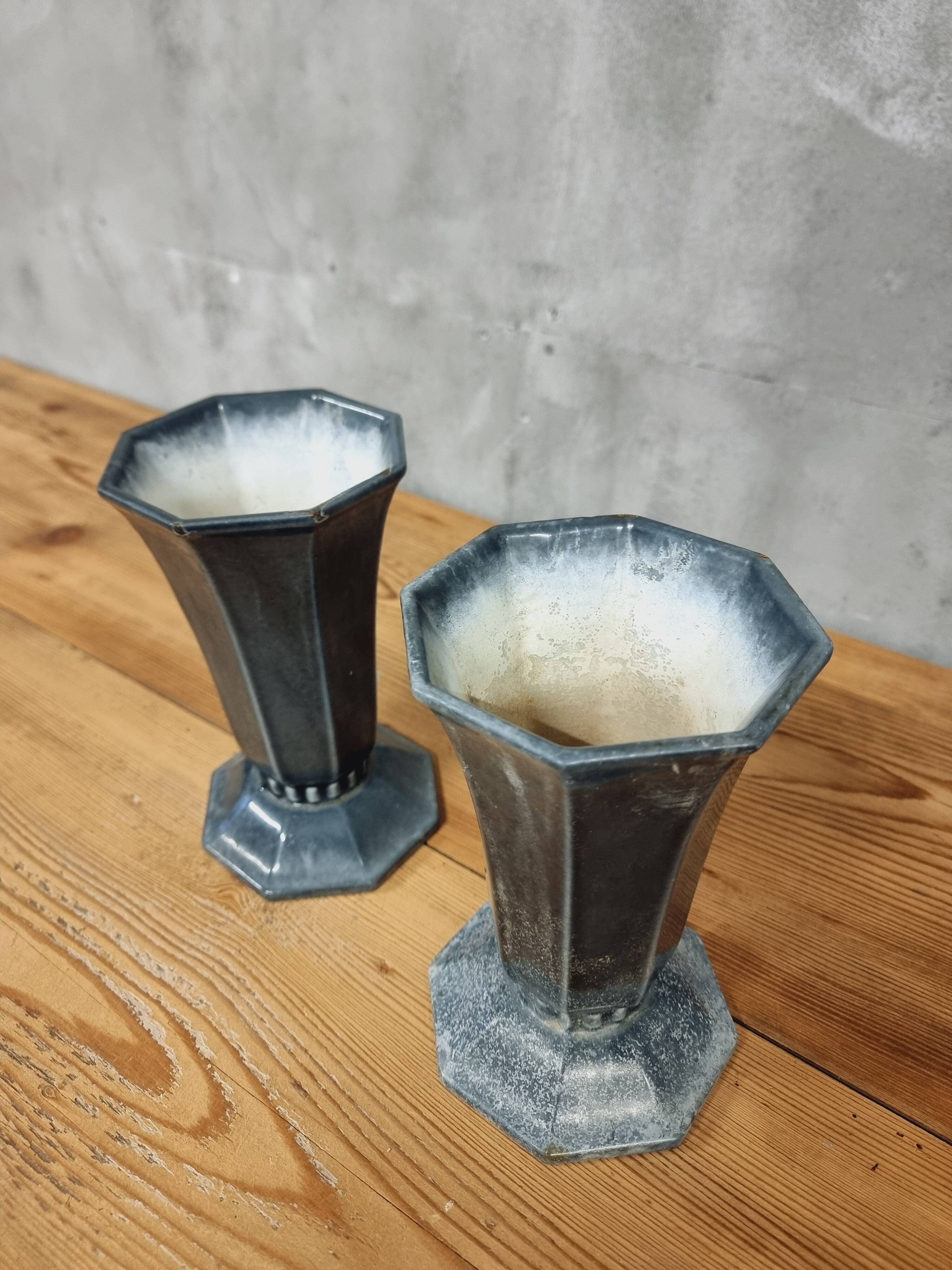 Antique French vases, enamelled cast iron garden vases