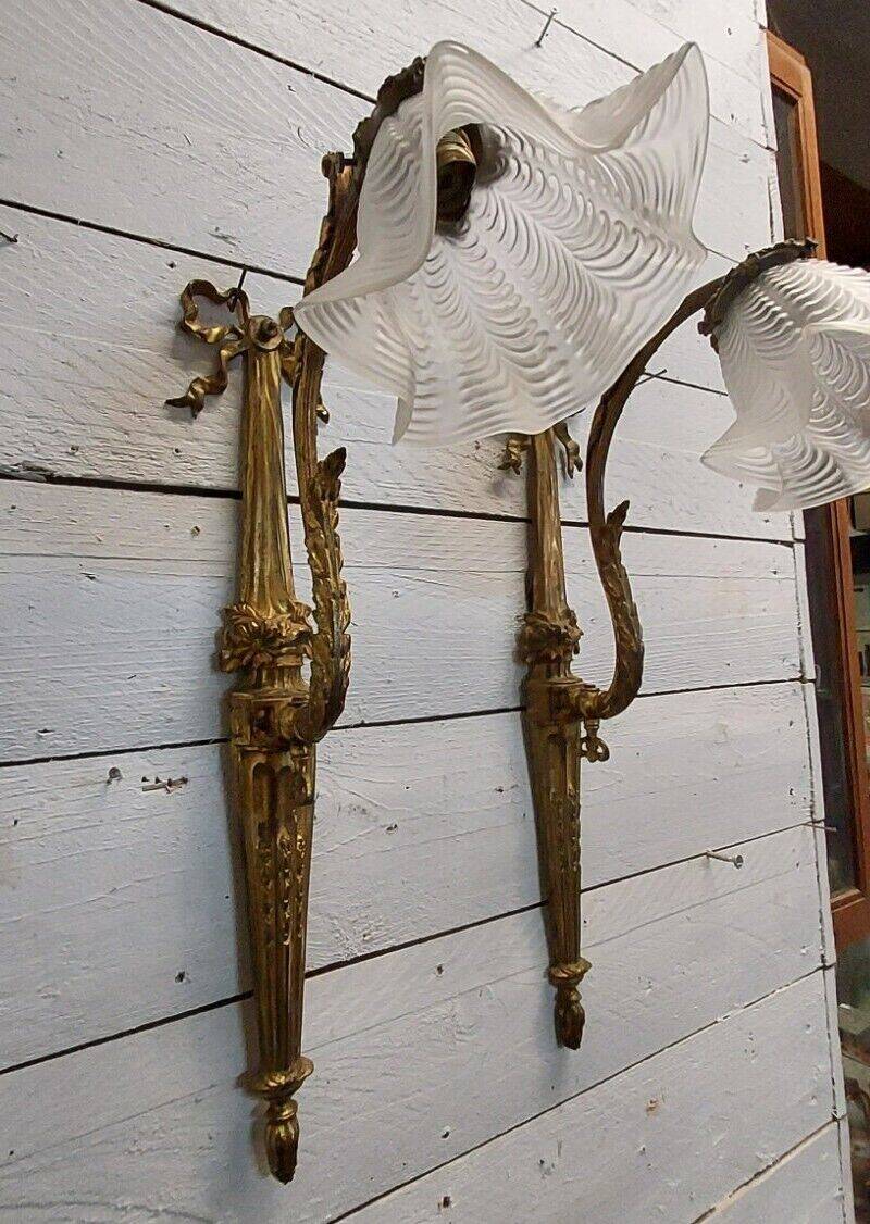 Louis xvi style wall lights in bronze (pair)
