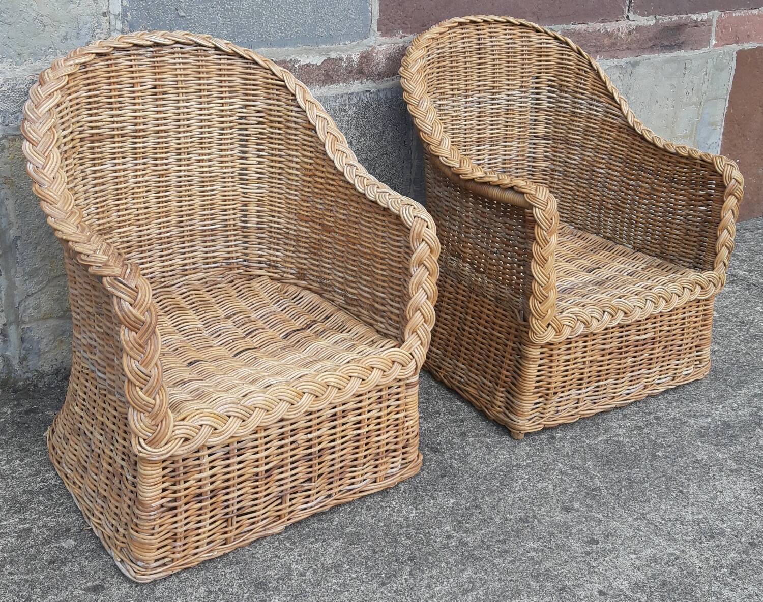Pair of wicker and rattan armchairs.