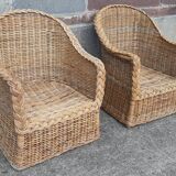 Pair of wicker and rattan armchairs.