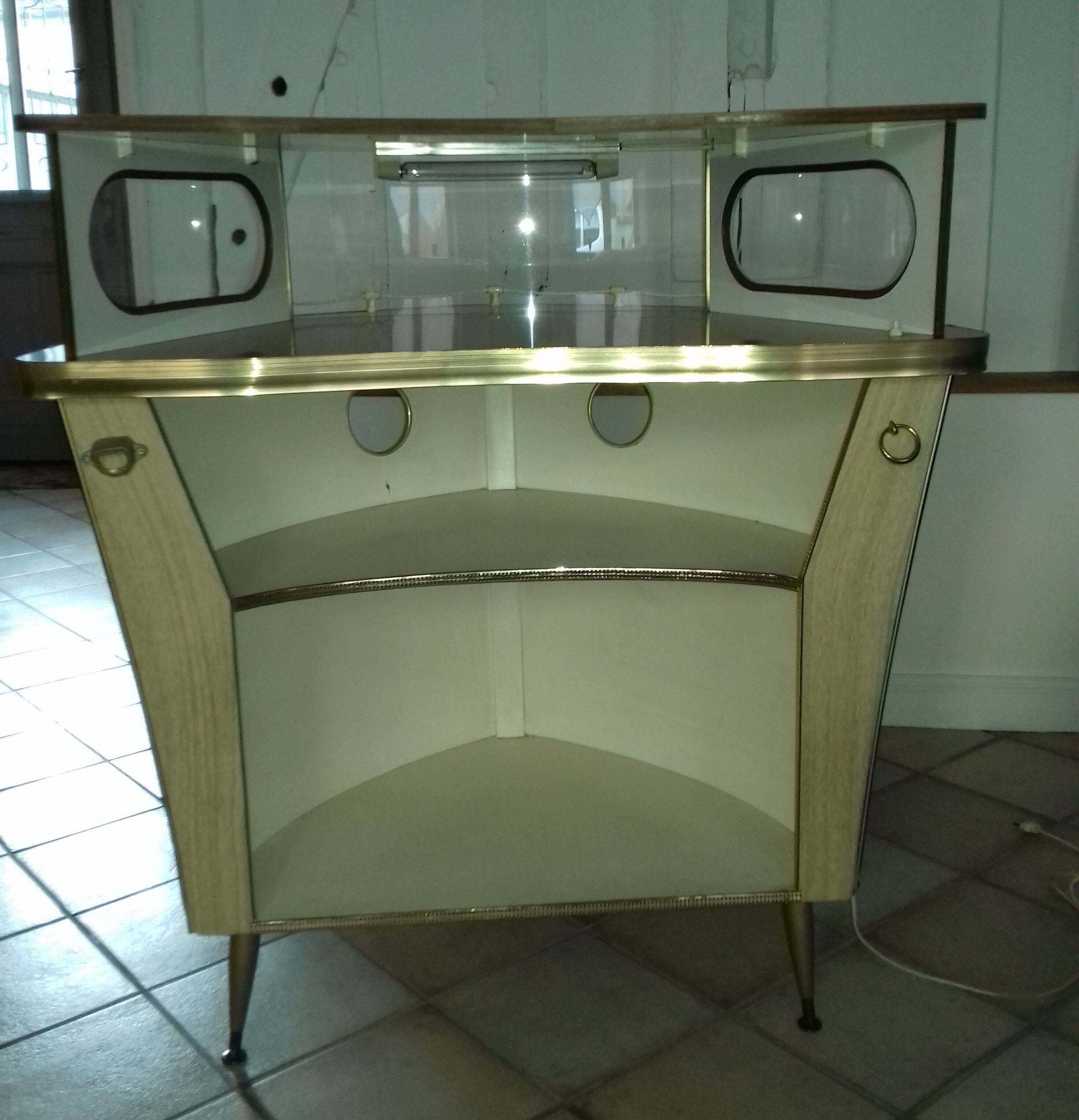 Tripod bar, shaped bow of boat vintage with his stool