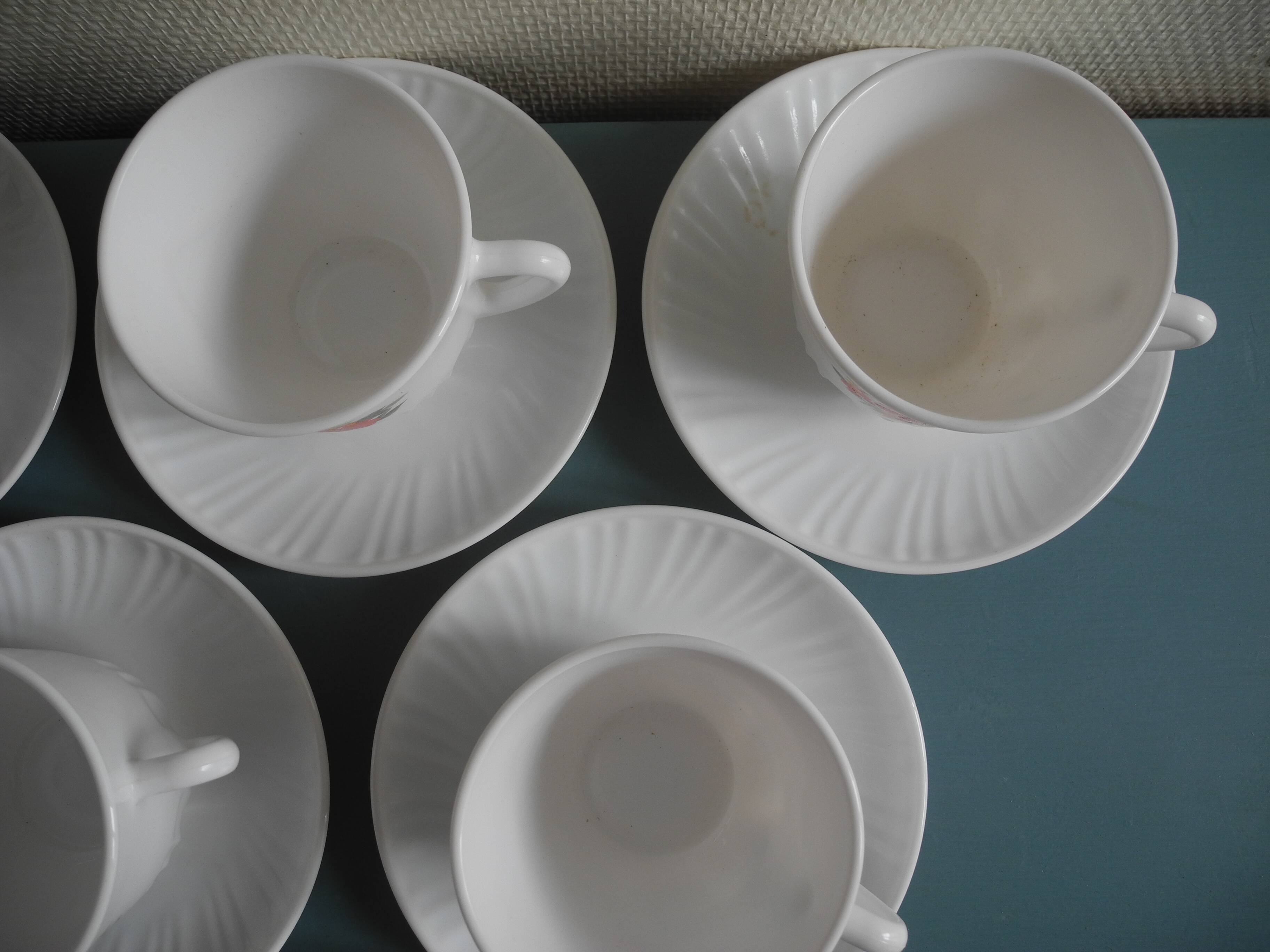 set of 6 cups and saucers vintage French tableware