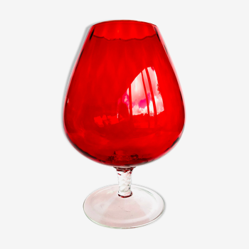 Vase en verre texturé rouge des années 60 70, Italie, Empoli