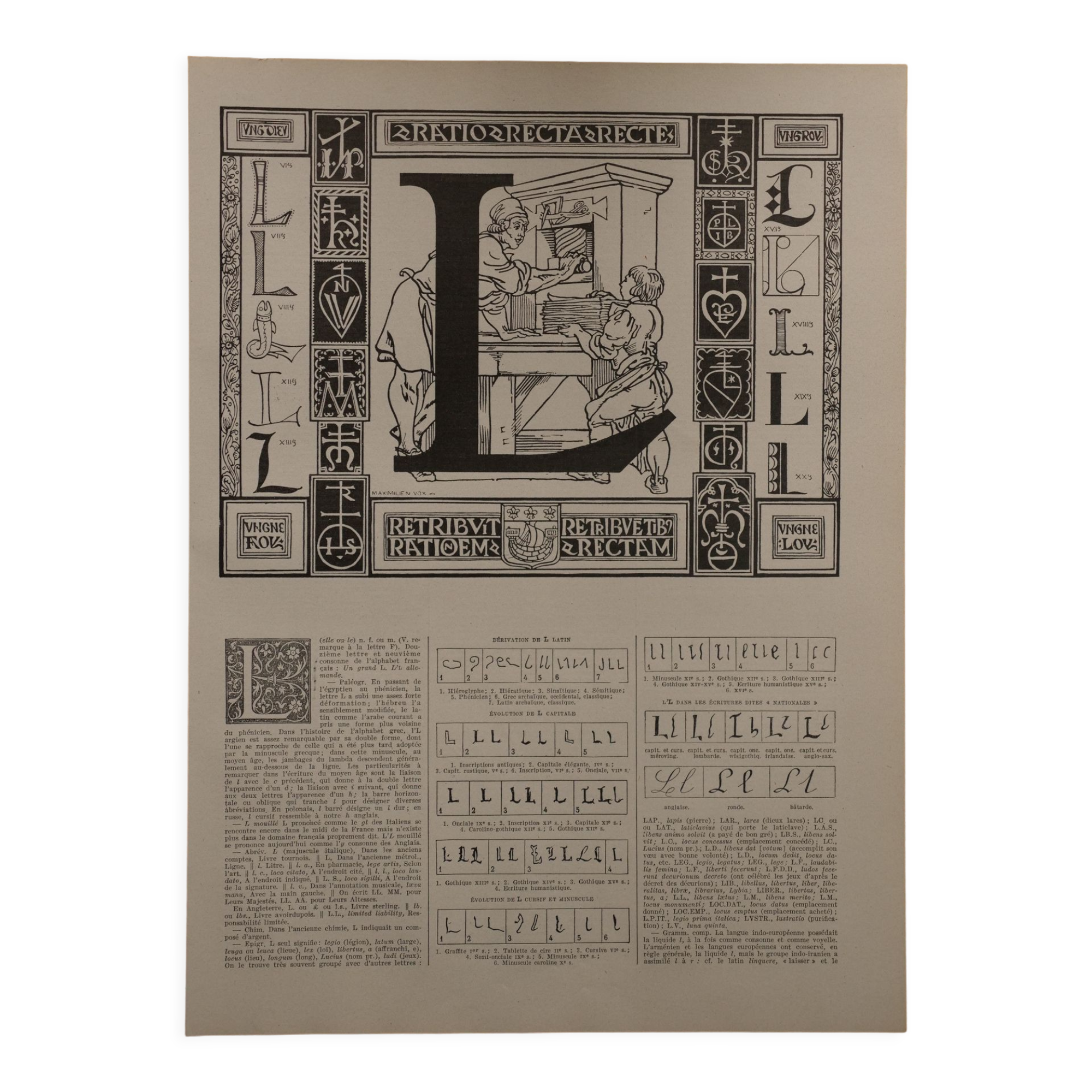 Lithograph on the letter L