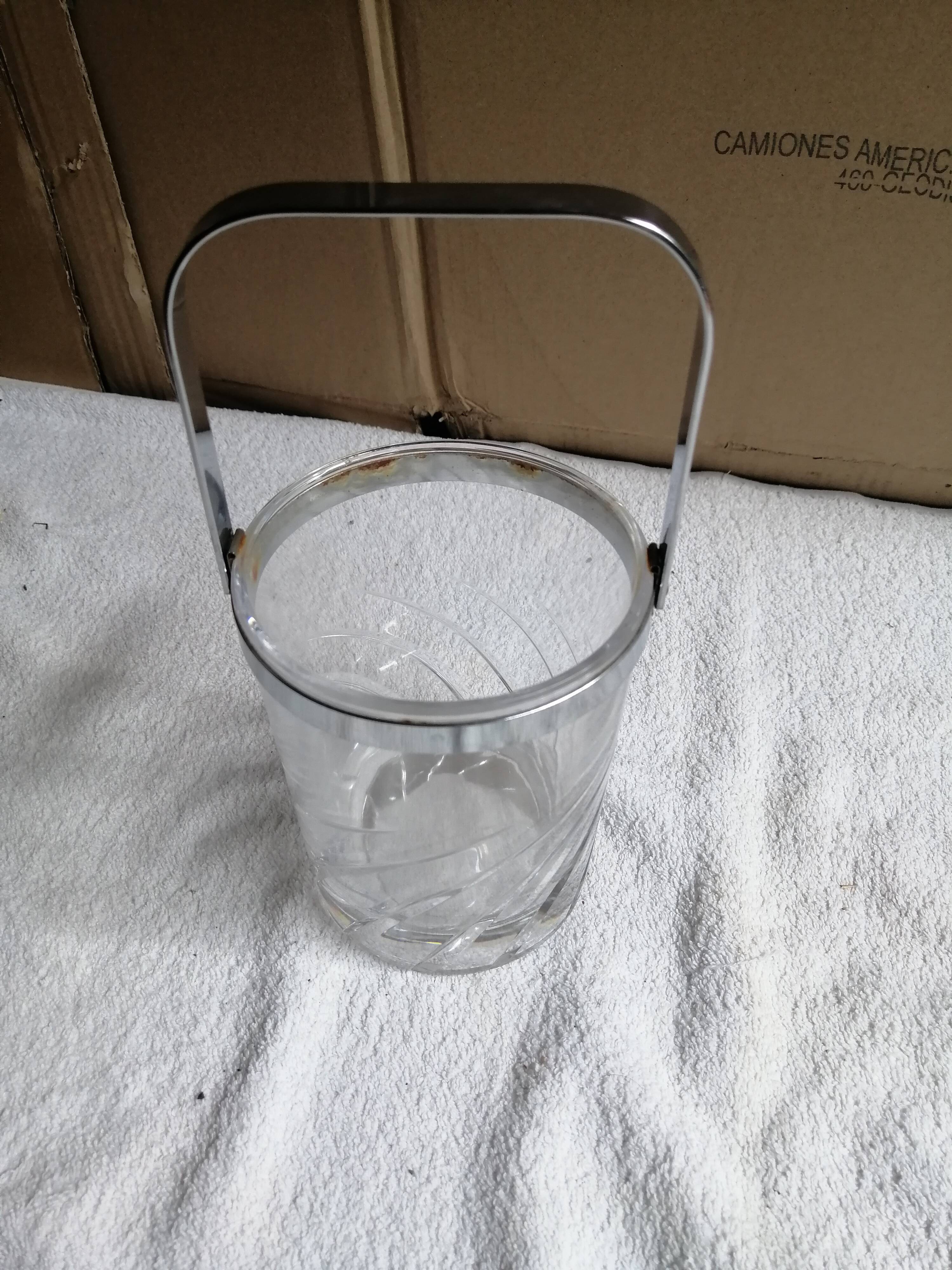 Glass and metal ice bucket