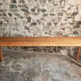 Old French oak console – Long and narrow farmhouse table 241 cm – Vichy hospital workshop from the 1950s