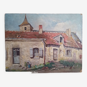 Edouard Leverd (1881-1950) oil on cardboard - 35 x 27 cm - farm in Villemardy