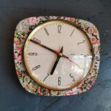 Vintage rectangular silent wall pendulum clock "FFR red flowers"