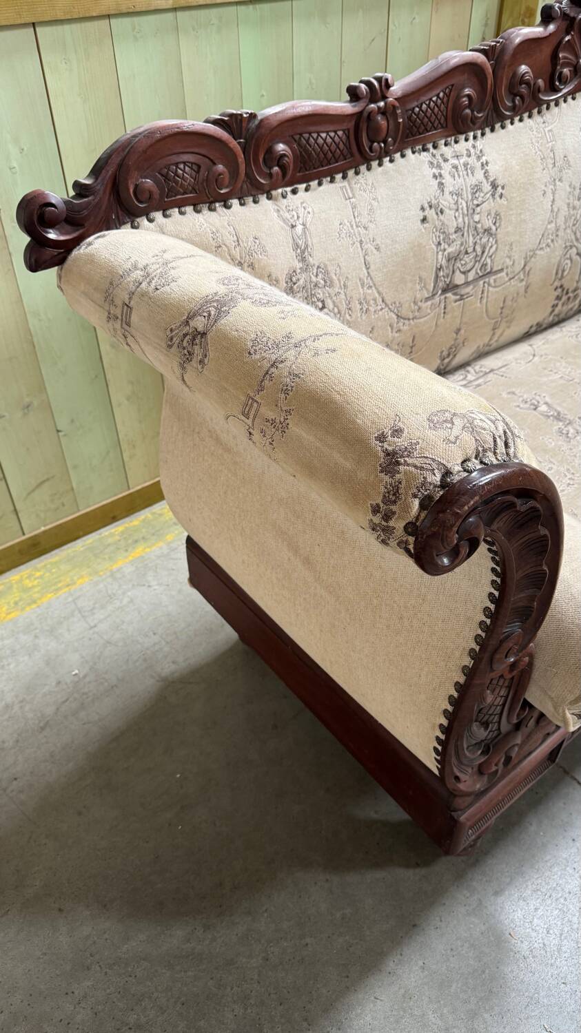 Mahogany wood/fabric bench circa 1900