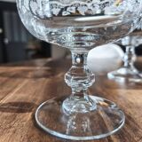 Set of 6 vintage glass champagne glasses with grape cluster filigree