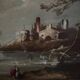 Oil on panel, port scene, late 19th century, gilded frame