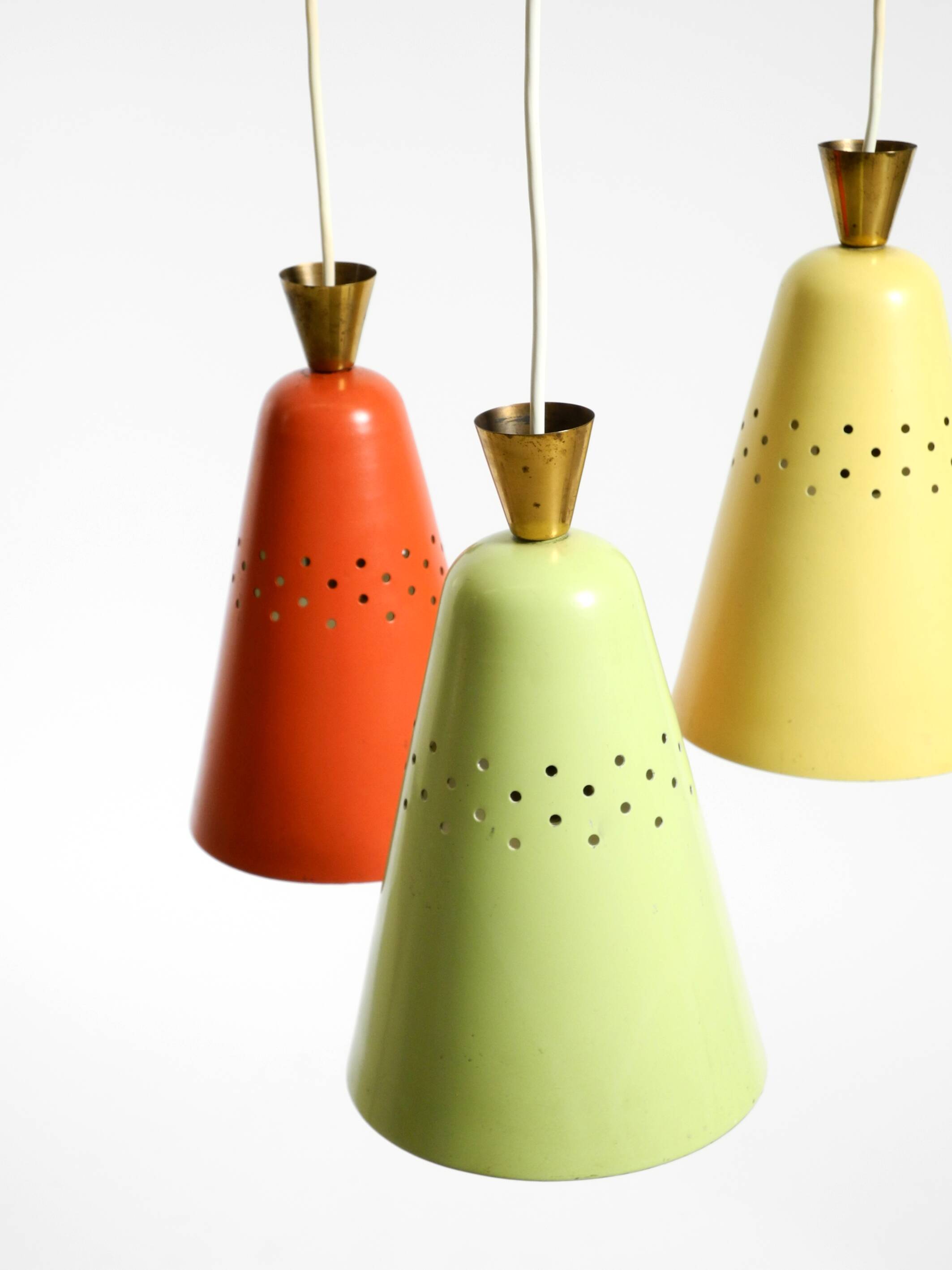 Beautiful large original mid-century 3-arm colorful bag ceiling lamp