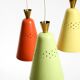 Beautiful large original mid-century 3-arm colorful bag ceiling lamp