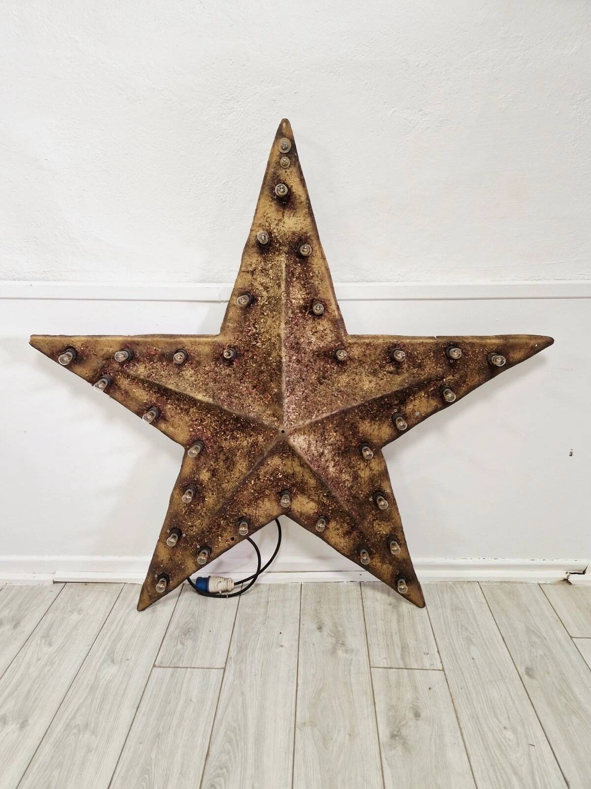 Pair of Vintage Industrial Marquee Star Wall Lights Distressed Gold Finish 1960s