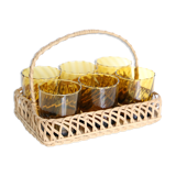 Set of lemonade glass, in wicker basket, smoked glass