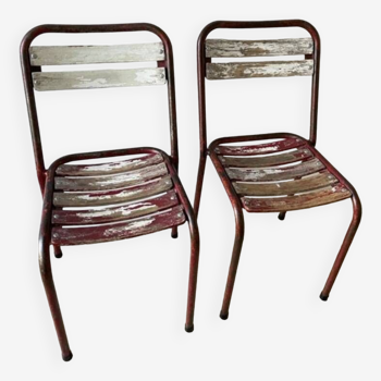 Paire chaises bistrot bois métal style tolix anciennes