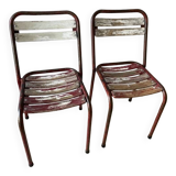 Paire chaises bistrot bois métal style tolix anciennes