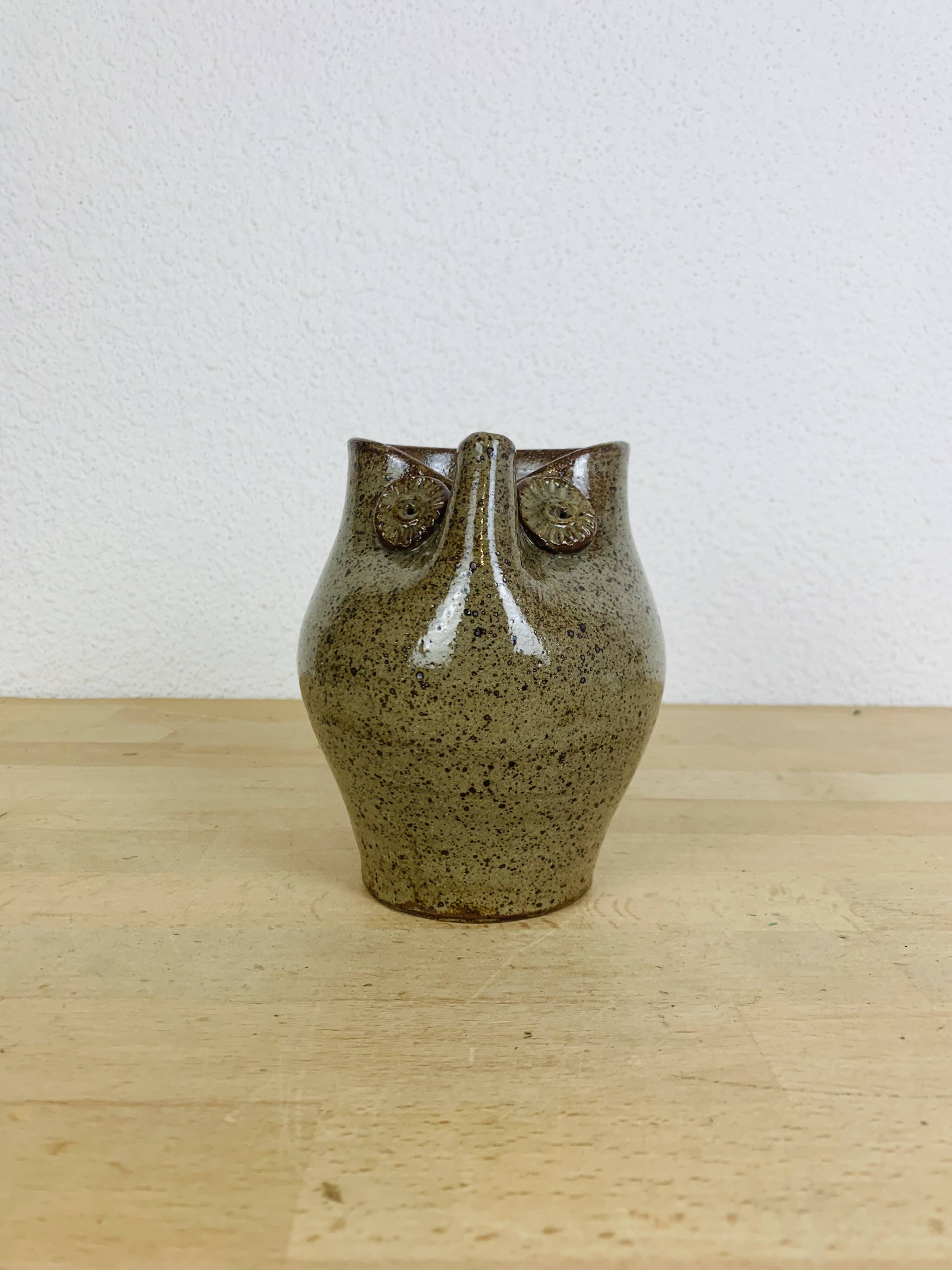 Owl pitcher by Alexandre Kostanda, zoomorphic stoneware