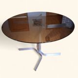 Large Circular Brushed Aluminium Table by Pierre Vandel (1946)