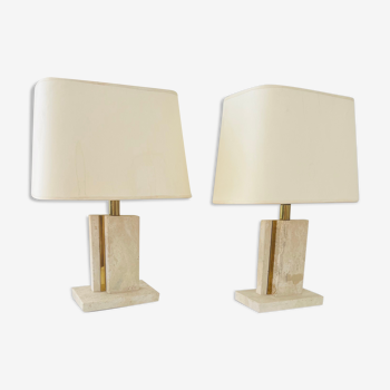 Pair of brass and travertine lamps Camille Breesch