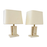 Paire de lampes en laiton et travertin Camille Breesch