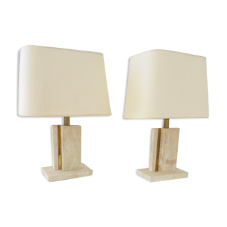 Pair of brass and travertine lamps Camille Breesch