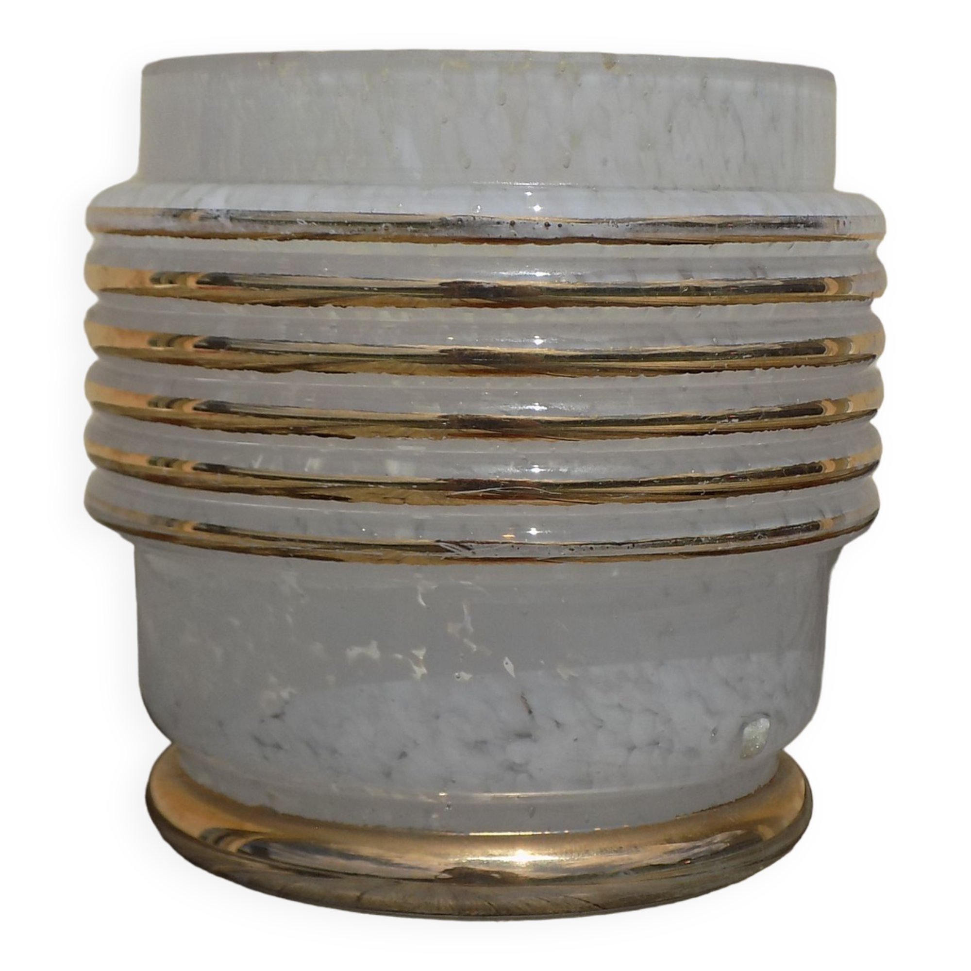 vase type art déco en verre moucheté blanc et doré