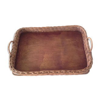 Wood and wicker tray