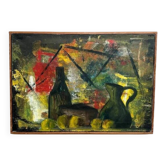 Peinture à l'huile sur toile originale suédoise "Nature morte" par Pierre Mas, vintage et encadrée 67x47cm