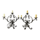 Pair of 3-light wrought iron candlesticks on vintage legs