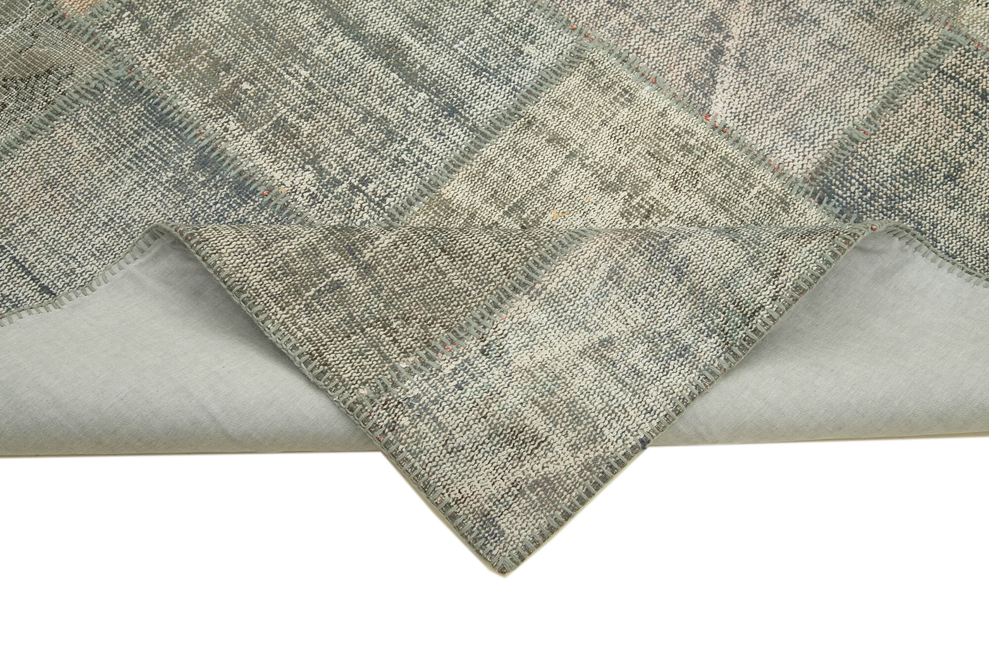 Handwoven oriental overdyed 176 cm x 241 cm grey patchwork carpet