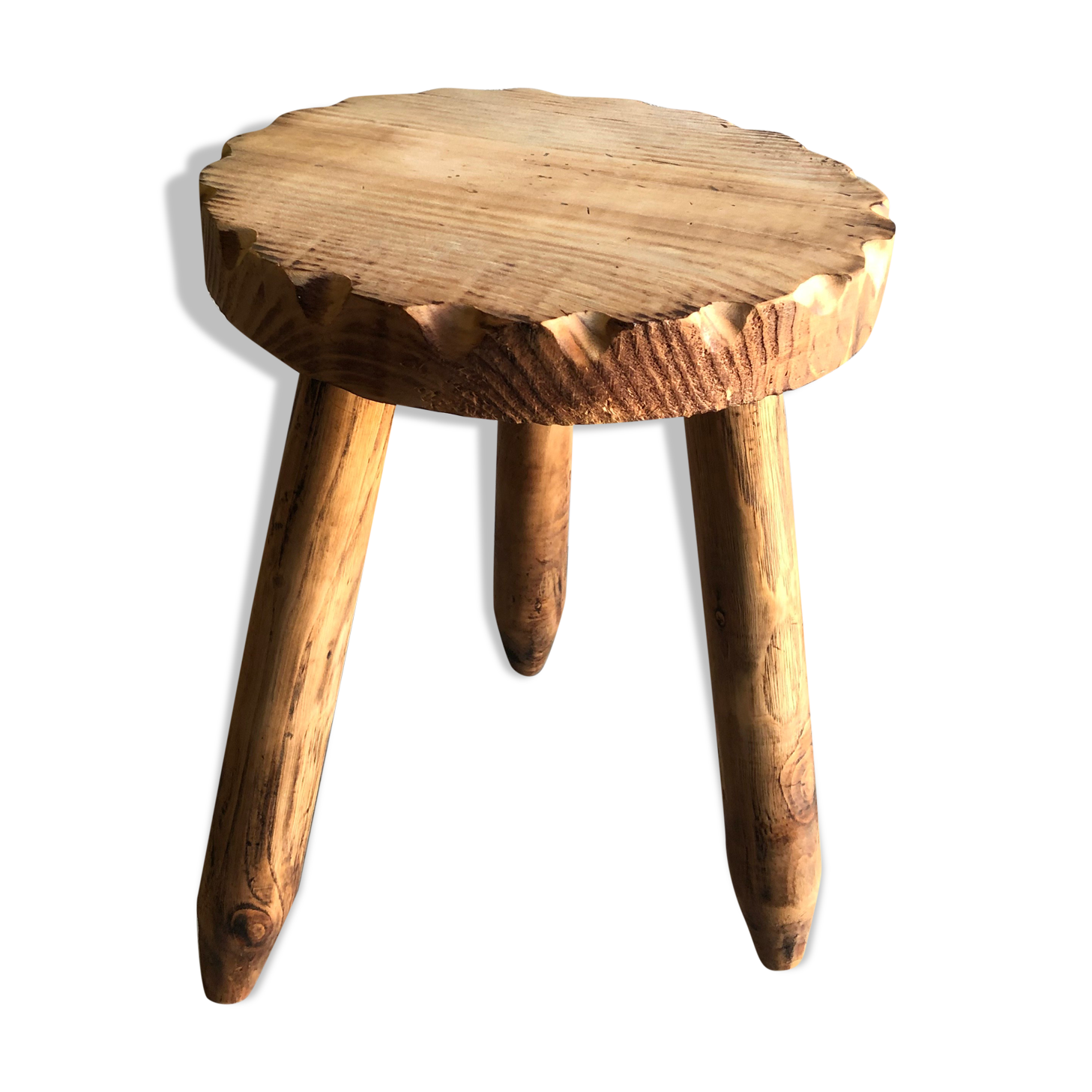Tripod stool raw wood