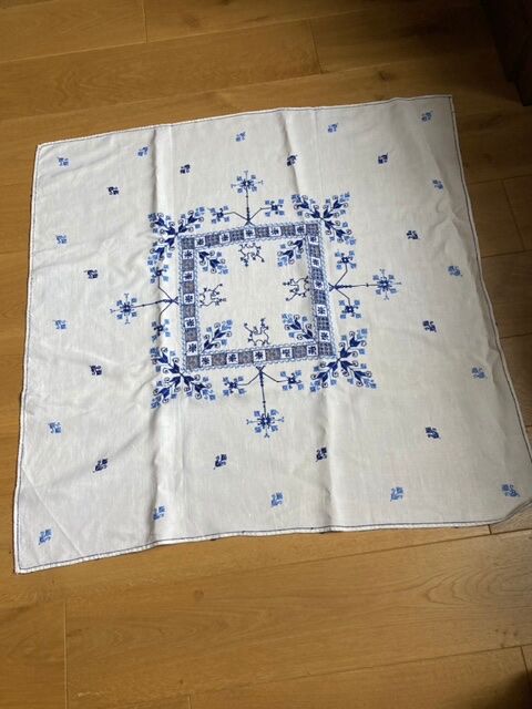 Vintage embroidered tea tablecloth